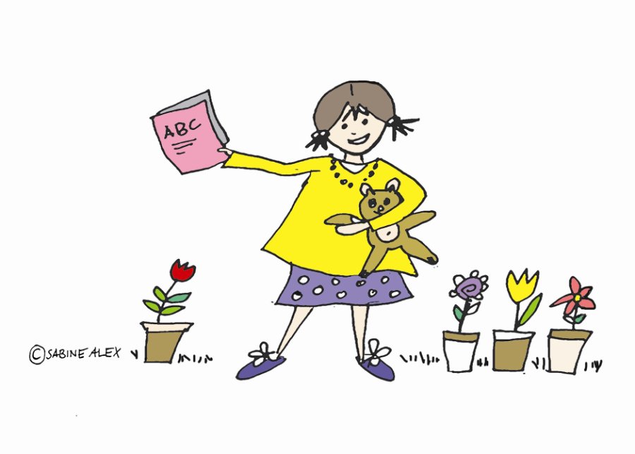 Mädchen mit ABC-Buch – Illustration von Sabine Alex