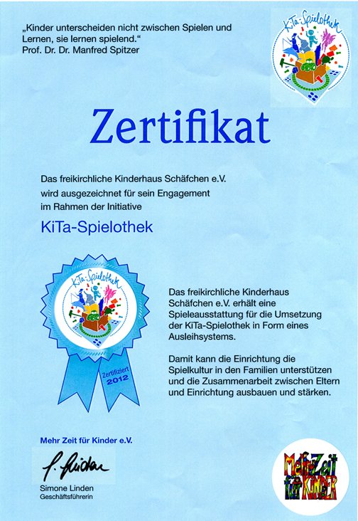 Zertifikat der KiTa-Spielothek